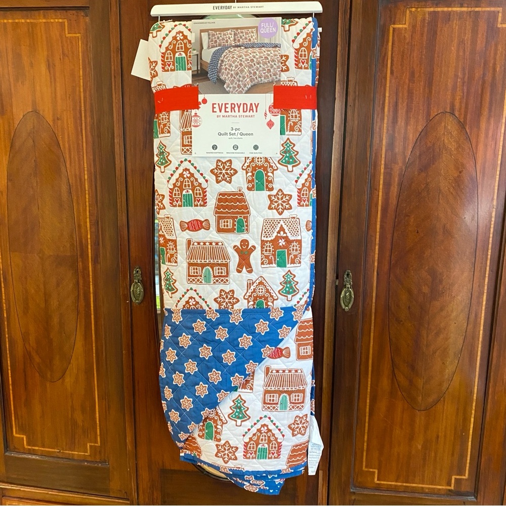 Martha Stewart Gingerbread Christmas Bedding Quilt Set Queen/Full Size New